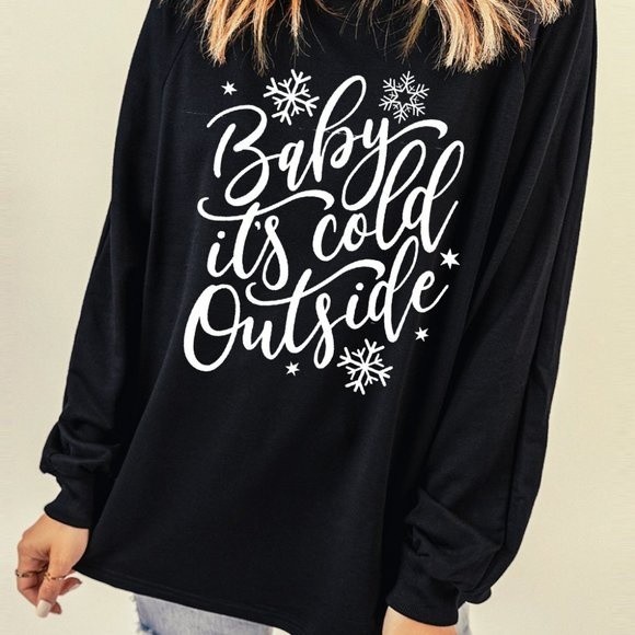 Sweaters - Baby its cold outside Black Snowflake Pullover Sweatshirt